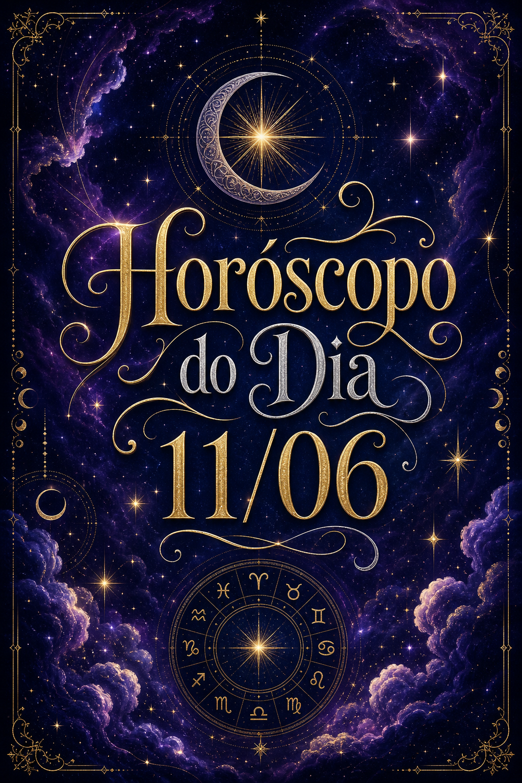 Imagem mística do Horóscopo do Dia 11/06 com tons roxos e dourados