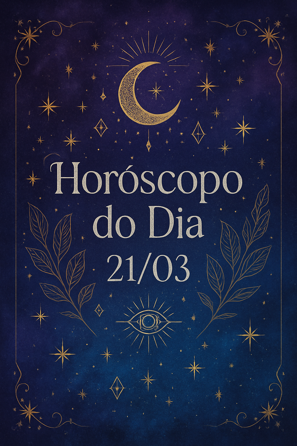 Imagem mística do horóscopo do dia 21/03 com tons de roxo e azul.