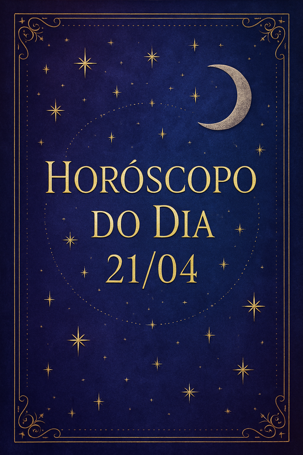 Horóscopo do Dia 21/04 - Imagem mística com tons de roxo e azul, detalhes em ouro e prata.